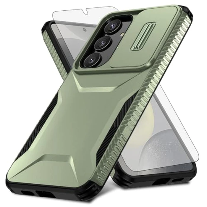 Asuwish Phone Case for Samsung Galaxy S24/S25 5G with Tempered Glass Screen Protector and Slide Camera Cover Rugged Hybrid Shockproof Protective Cell Accessories S 24 24S 25 25S G5 Men Army Green by Asuwish - Used - Like New condition - CA$12.53