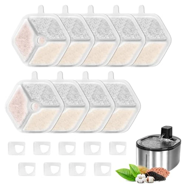 Pet Water Fountain Filters Replacement for 152oz/4.5L Wireless Cat and dog Water Fountain PTM-643, 9+9 Packs Packs Replacement Filters Sponges Sets by Redoso - Used - Like New condition - US$9.02