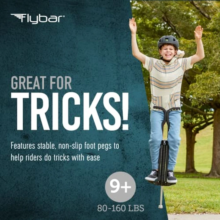 Flybar Master Pogo Stick for Kids, Ages 9+, 80 to 160 Pounds, Easy Grip Handles, Anti-Slip Pegs, Outdoor Toys for Boys, Jumper Toys for Girls, Outside Toys for Kids, Tweens and Teens (Black/Silver) by Flybar - Image 3