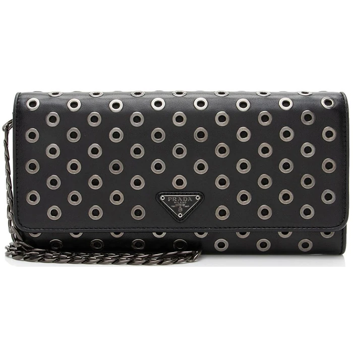 Prada Soft Calf Grommet Wallet on Chain - Calfskin - Black by Prada - Refurbished - Excellent condition