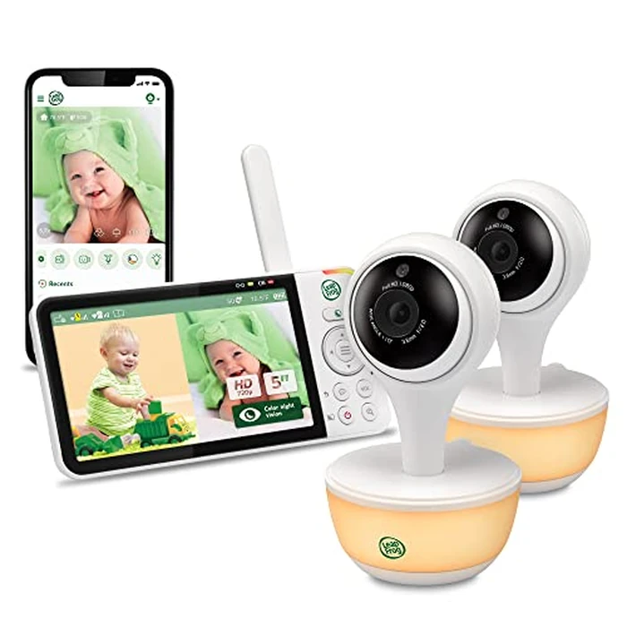 LeapFrog LF815-2HD - 1080p WiFi Remote Access 2 Camera Video Baby Monitor with 5” High Definition 720p Display, Night Light, Color Night Vision, (White), One Size by LeapFrog - Used - Like New condition