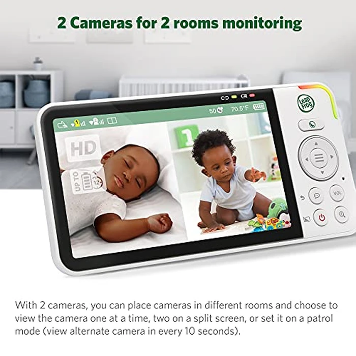 LeapFrog LF815-2HD - 1080p WiFi Remote Access 2 Camera Video Baby Monitor with 5” High Definition 720p Display, Night Light, Color Night Vision, (White), One Size by LeapFrog - Image 5