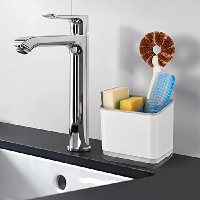 RedCall White Plastic Kitchen Sink Caddy Organizer, Dish Sponge and Brush Holder with Drip Tray by RedCall - Image 2