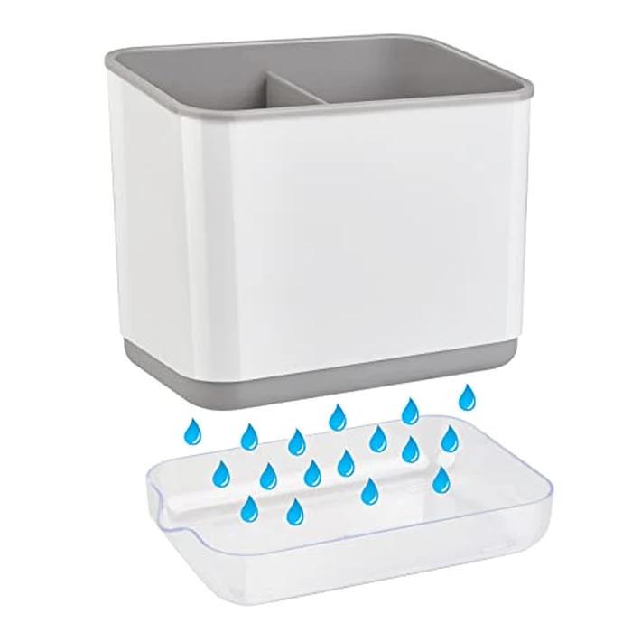 RedCall White Plastic Kitchen Sink Caddy Organizer, Dish Sponge and Brush Holder with Drip Tray by RedCall - Image 4