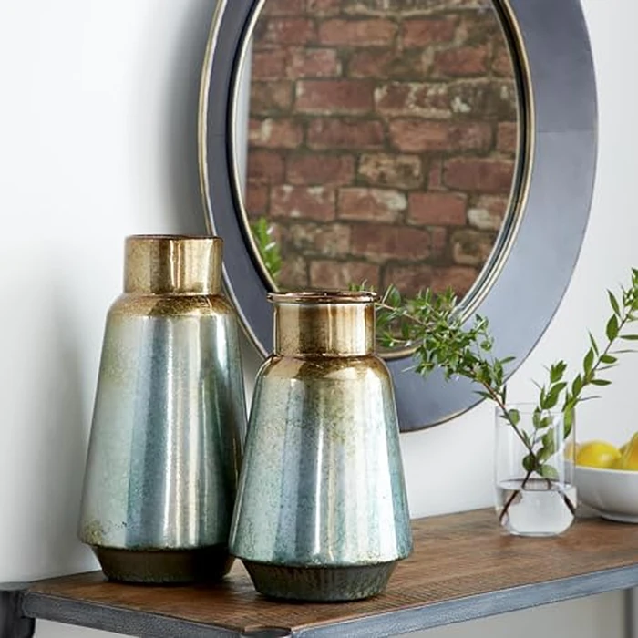 Deco 79 Metal Vase with Gold Top, Set of 2 15", 13" H, Teal by Deco 79 - Used - Very Good condition - CA$39.87