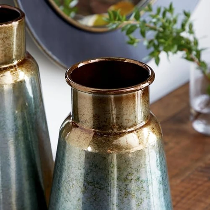 Deco 79 Metal Vase with Gold Top, Set of 2 15", 13" H, Teal by Deco 79 - Image 2