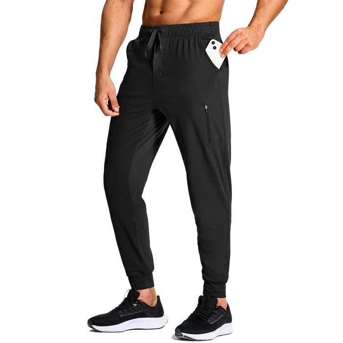 MUZEGE Men's Athletic Joggers Stretch Sweatpants with Zipper Pockets Lightweight Running Workout Gym Track Golf Jogging Training Sweat Pants for Men(Black,S) by MUZEGE - Used - Like New condition - US$20.29