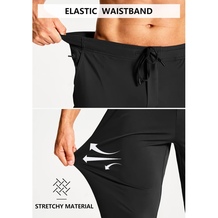 MUZEGE Men's Athletic Joggers Stretch Sweatpants with Zipper Pockets Lightweight Running Workout Gym Track Golf Jogging Training Sweat Pants for Men(Black,S) by MUZEGE - Image 3