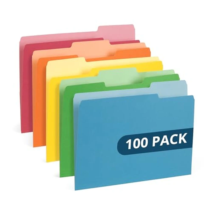 Blue Summit File Folders, Letter Size, 1/3 Tab, Two-Tone Bright Colors - 100 Pack by Blue Summit Supplies - Used - Like New condition