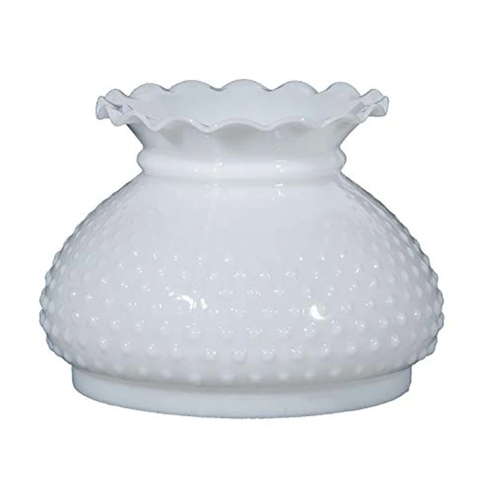 B&P Lamp 7 Inch White Cased Glass Hobnail and Crimped Top Student Shade by B&P Lamp - Image 1