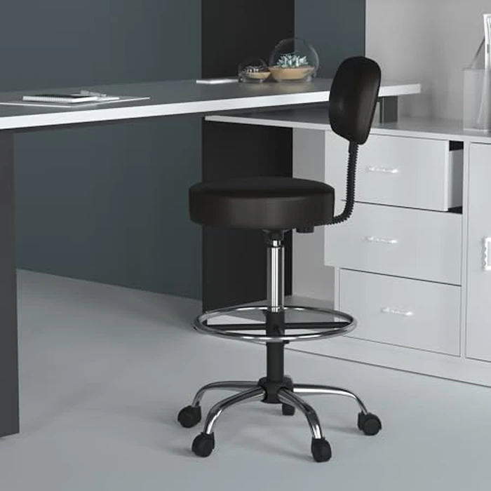 Boss Office Products Be Well Medical Spa Drafting Stool with Back, Black by Boss Office Products - Used - Very Good condition