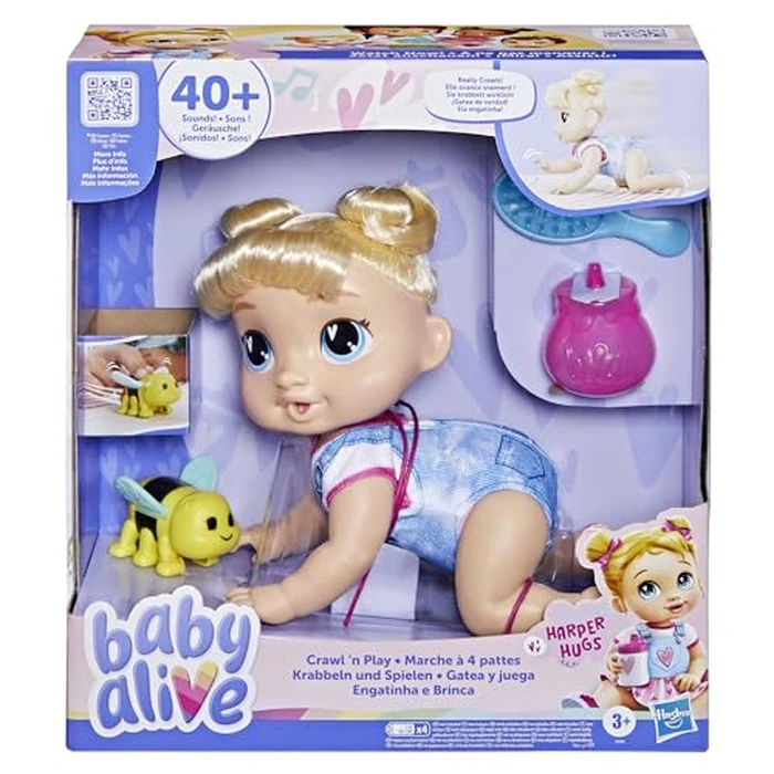 Baby Alive Crawl 'n Play Harper Hugs Electronic Crawling Baby Doll Set, Blonde Hair, Kids Toys for Girls & Boys 3 Years & Up, 10.75 Inches by Baby Alive - Used - Very Good condition