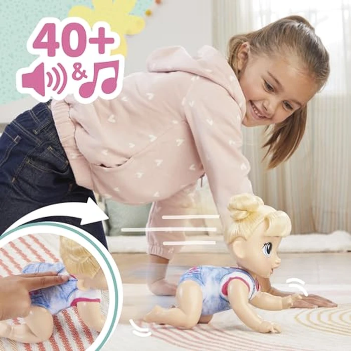 Baby Alive Crawl 'n Play Harper Hugs Electronic Crawling Baby Doll Set, Blonde Hair, Kids Toys for Girls & Boys 3 Years & Up, 10.75 Inches by Baby Alive - Image 3