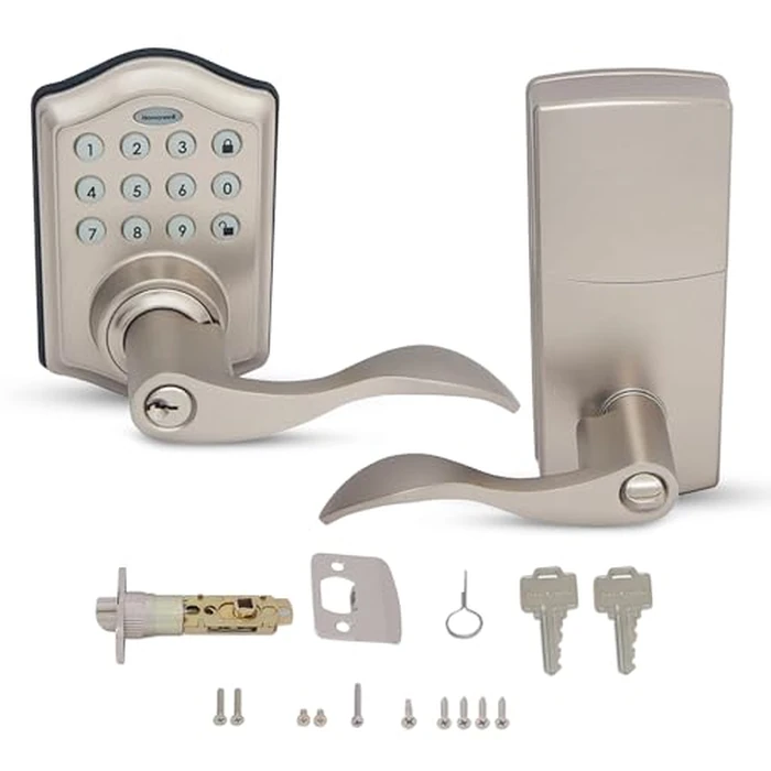 Honeywell Safes & Door Locks - Keyless Entry Lever Door Lock Handle with Electronic Keypad - Easy to Install for Front Door Lock with Code - 50 User Pin Codes - Satin Nickel, 6.5 x 8.8 x 9 in, 8734301 by Honeywell - Image 2