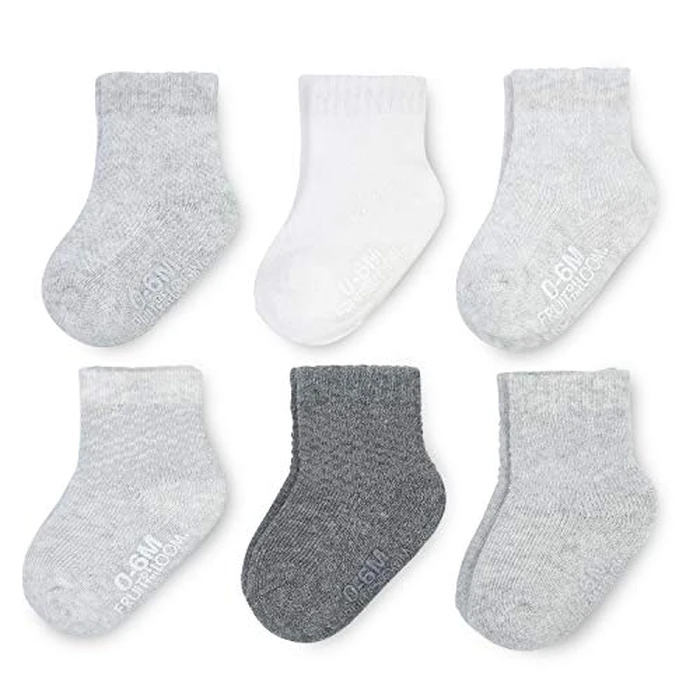 Fruit of the Loom Baby 6-Pack All Weather Crew-Length Socks, Mesh & Thermal Stretch - Unisex, Girls, Boys (12-24 Months, Grey) by Fruit of the Loom - Used - Like New condition - US$7.19
