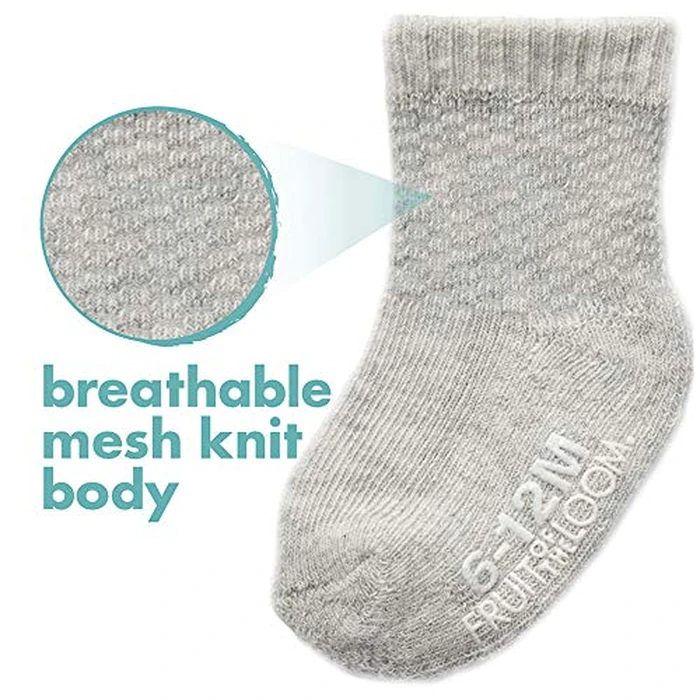 Fruit of the Loom Baby 6-Pack All Weather Crew-Length Socks, Mesh & Thermal Stretch - Unisex, Girls, Boys (12-24 Months, Grey) by Fruit of the Loom - Image 3