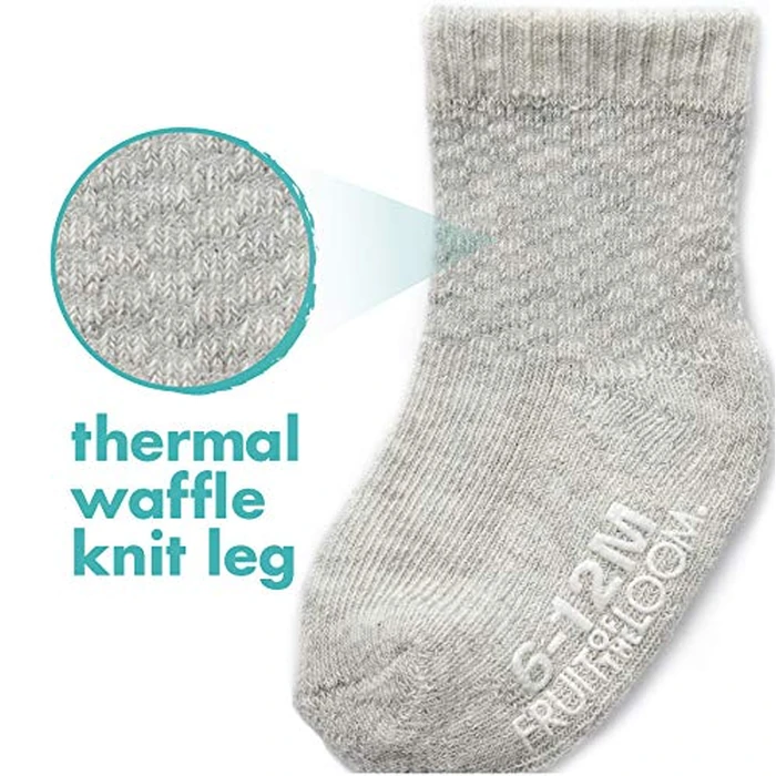 Fruit of the Loom Baby 6-Pack All Weather Crew-Length Socks, Mesh & Thermal Stretch - Unisex, Girls, Boys (12-24 Months, Grey) by Fruit of the Loom - Image 4