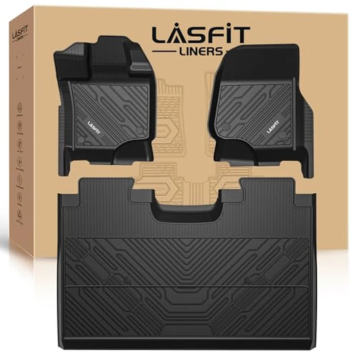 LASFIT Floor Mats for Ford F-150 2015-2026 | F150 Lightning 2022-2025 SuperCrew (Rear w/o Fold Flat Storage) Carpet Floor All Weather Protector TPE Truck Liners- 1st & 2nd Row, 3pcs Black by LASFIT - Used - Like New condition