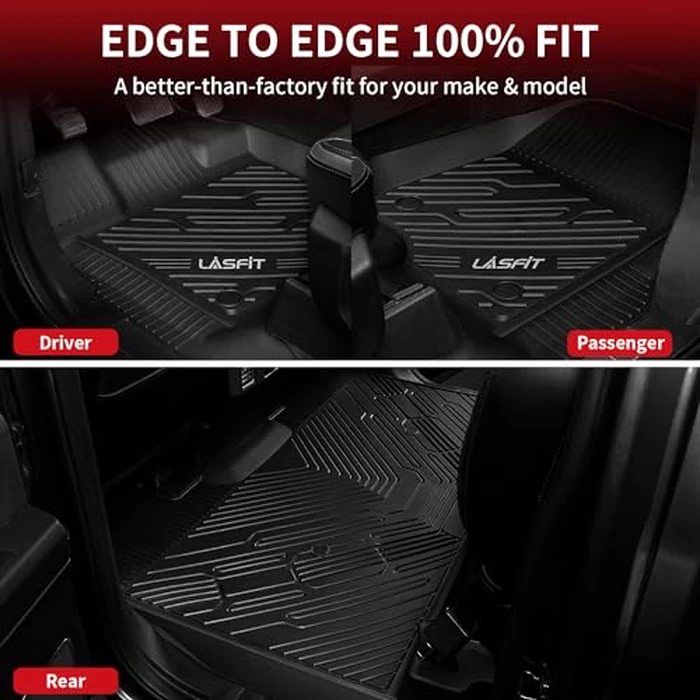 LASFIT Floor Mats for Ford F-150 2015-2026 | F150 Lightning 2022-2025 SuperCrew (Rear w/o Fold Flat Storage) Carpet Floor All Weather Protector TPE Truck Liners- 1st & 2nd Row, 3pcs Black by LASFIT - Image 5