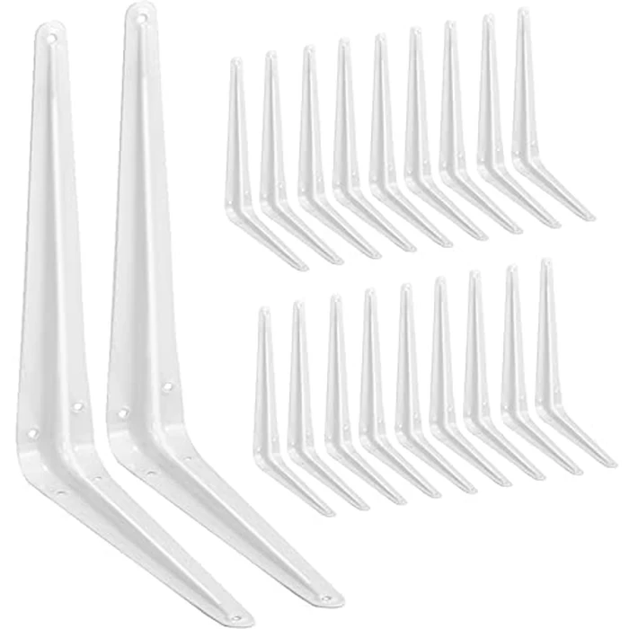 20 Pack Shelf Brackets 12 Inches White, Heavy Duty Steel Metal L Brackets for Shelves, J Brackets Wall Angel Corner Brace for Wood Board by Eledom - Used - Very Good condition - US$26.22