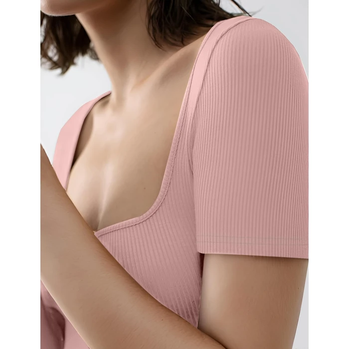 Peauty Maternity Dress Baby Shower Pink Maternity Dress Photoshoot Short Sleeve Pregnancy Maxi Bodycon Dresses Ribbed Wedding Guest Square Neck Casual Clothes Summer Pregnancy Clothes (Pink M) by Peauty - Image 7