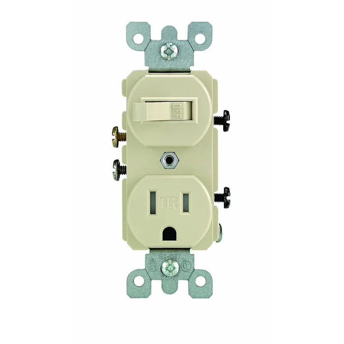 Leviton Combination AC Toggle Switch & Tamper Resistant Receptacle, 15 Amp, 120 Volt, T5225-I, Ivory by Leviton - Used - Good condition