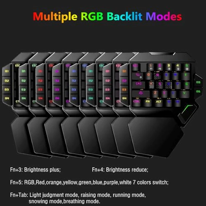 Cakce RGB One Handed Mechanical Gaming Keyboard,Colorful Backlit,Wrist Rest Support,Professional USB Wired Single Hand Mechanical Keyboard for Game by Cakce - Image 3