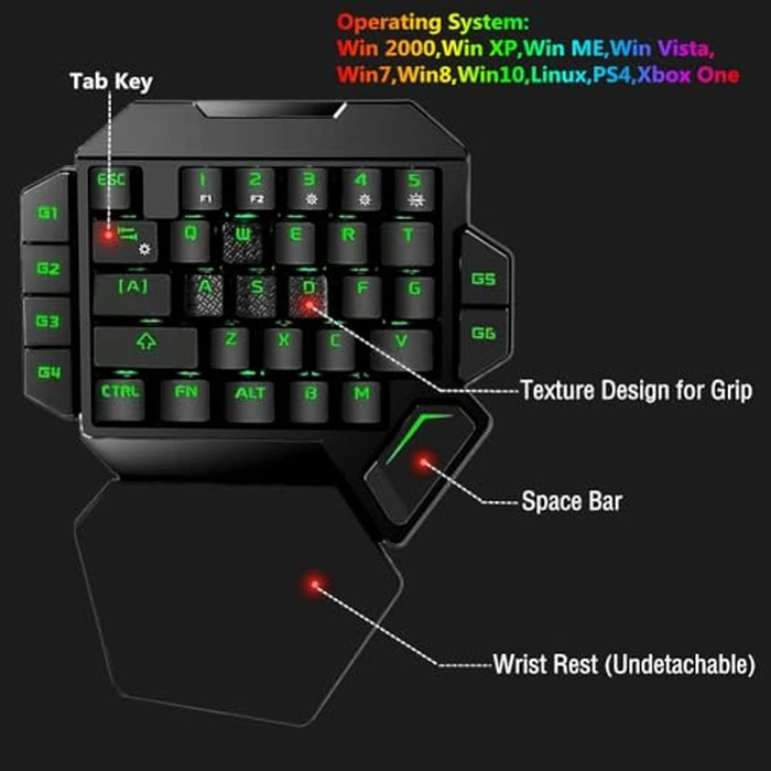 Cakce RGB One Handed Mechanical Gaming Keyboard,Colorful Backlit,Wrist Rest Support,Professional USB Wired Single Hand Mechanical Keyboard for Game by Cakce - Image 7