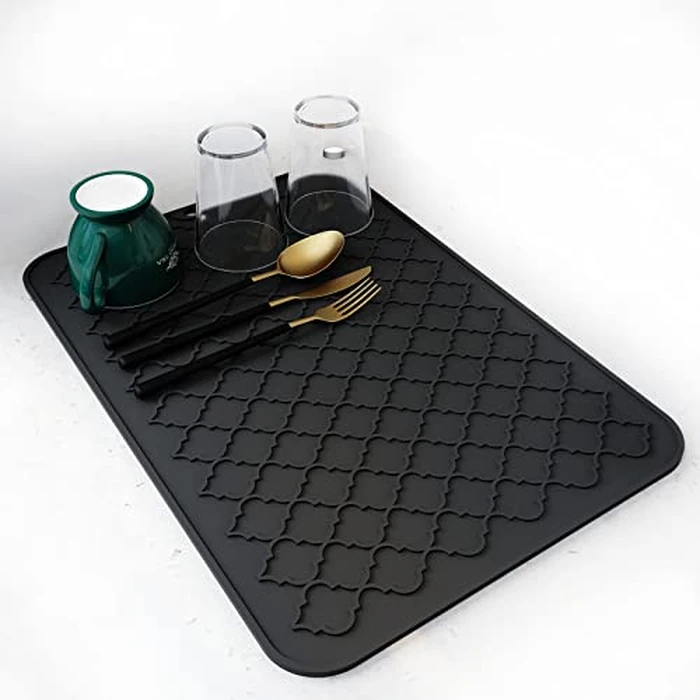AMOAMI-Dish Drying Mats for Kitchen Counter-Silicone Dish Drying Mat-Kitchen Dish Drying Pad Heat Resistant Mat-Kitchen Gadgets Kitchen Accessories Kitchen Small Appliances(12" x 16", BLACK) by AMOAMI - Used - Very Good condition