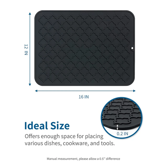 AMOAMI-Dish Drying Mats for Kitchen Counter-Silicone Dish Drying Mat-Kitchen Dish Drying Pad Heat Resistant Mat-Kitchen Gadgets Kitchen Accessories Kitchen Small Appliances(12" x 16", BLACK) by AMOAMI - Image 6