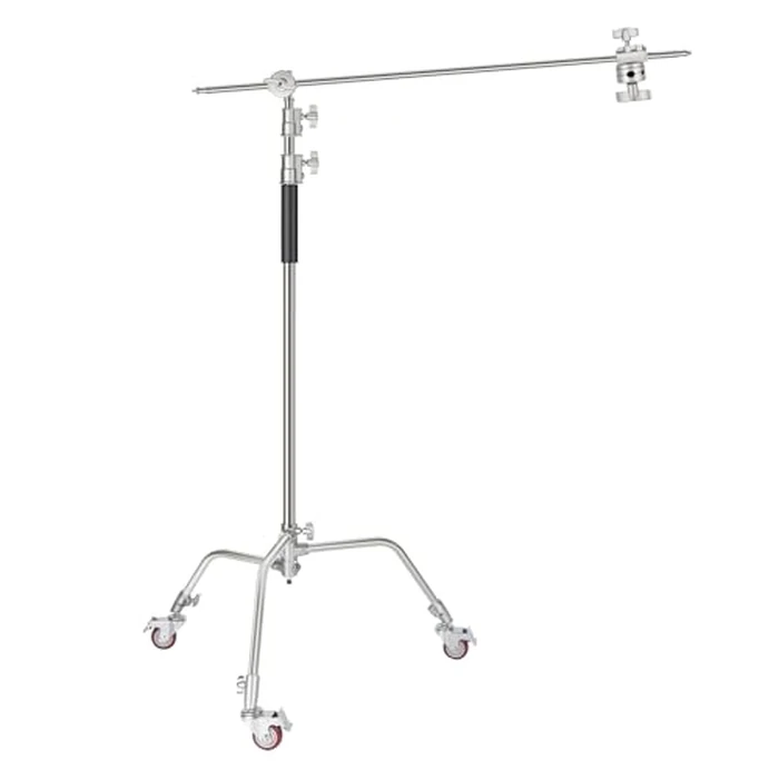 NEEWER Pro 100% Metal C Stand Light Stand with Wheels, Max. Height 10.8ft/330cm Adjustable Reflector Stand with 4ft/120cm Boom Arm & 3 Pulleys for Photo Studio Video Reflector, Monolight, etc by NEEWER - Used - Very Good condition - US$137.95
