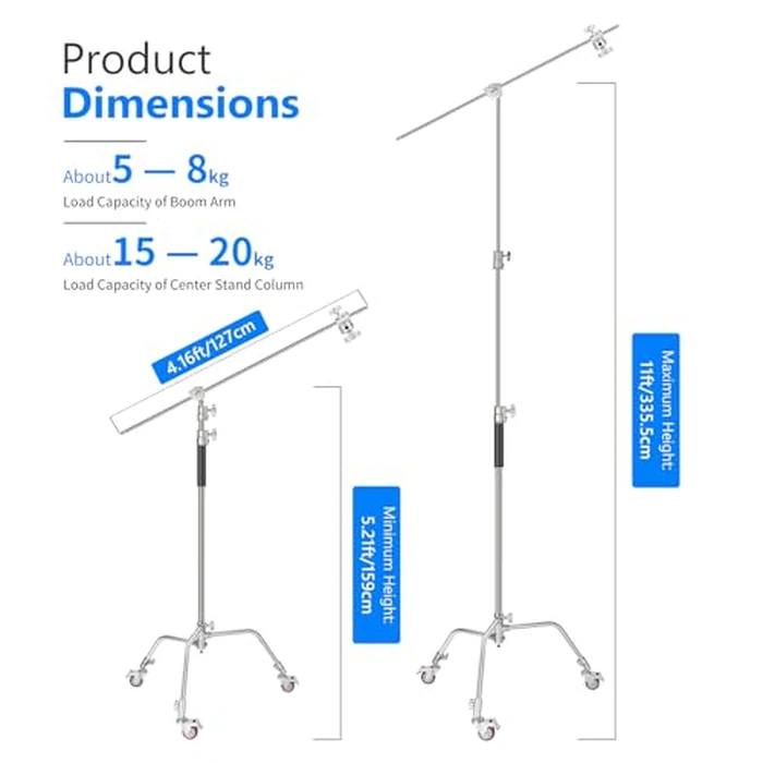 NEEWER Pro 100% Metal C Stand Light Stand with Wheels, Max. Height 10.8ft/330cm Adjustable Reflector Stand with 4ft/120cm Boom Arm & 3 Pulleys for Photo Studio Video Reflector, Monolight, etc by NEEWER - Image 6