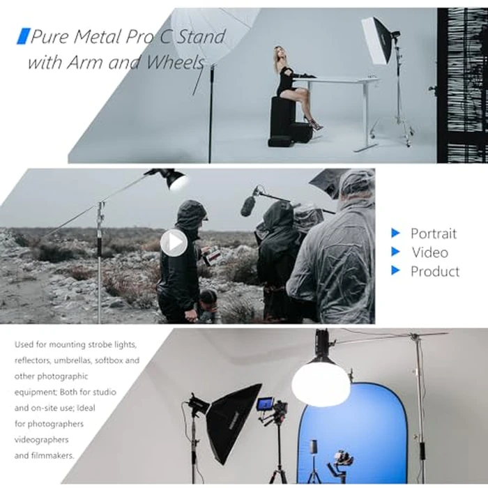 NEEWER Pro 100% Metal C Stand Light Stand with Wheels, Max. Height 10.8ft/330cm Adjustable Reflector Stand with 4ft/120cm Boom Arm & 3 Pulleys for Photo Studio Video Reflector, Monolight, etc by NEEWER - Image 7