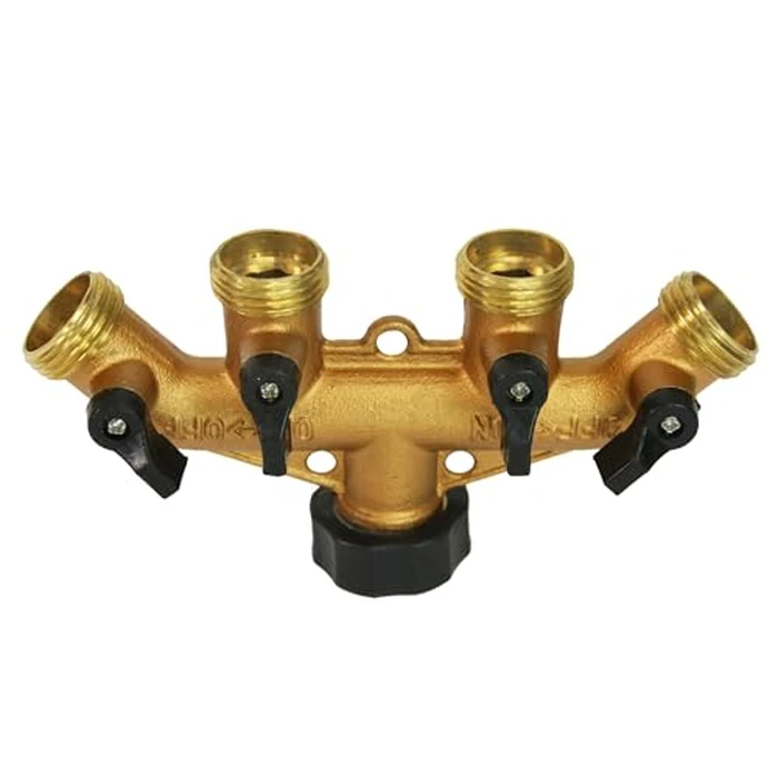Chapin 6-9473: Heavy-Duty 4-Way Brass Manifold Hose Connection, Fits Standard Garden Hoses, Brass Construction with Shut-Off Valves, Leak-Free, Multiple Water Flow for Landscaping and Outdoor Use by Chapin International - Image 1