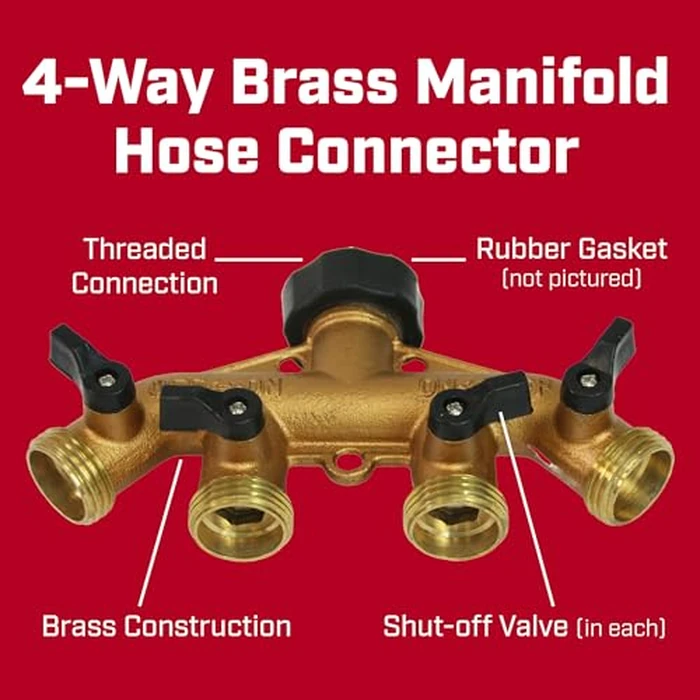 Chapin 6-9473: Heavy-Duty 4-Way Brass Manifold Hose Connection, Fits Standard Garden Hoses, Brass Construction with Shut-Off Valves, Leak-Free, Multiple Water Flow for Landscaping and Outdoor Use by Chapin International - Image 4