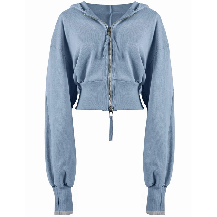 Arssm Cropped Hoodie Women Zip Up Long Sleeve Sweatshirts Casual Fashion Hooded Workout Jacket Crop Top(Blue-M) by Arssm - Used - Like New condition - US$36.09