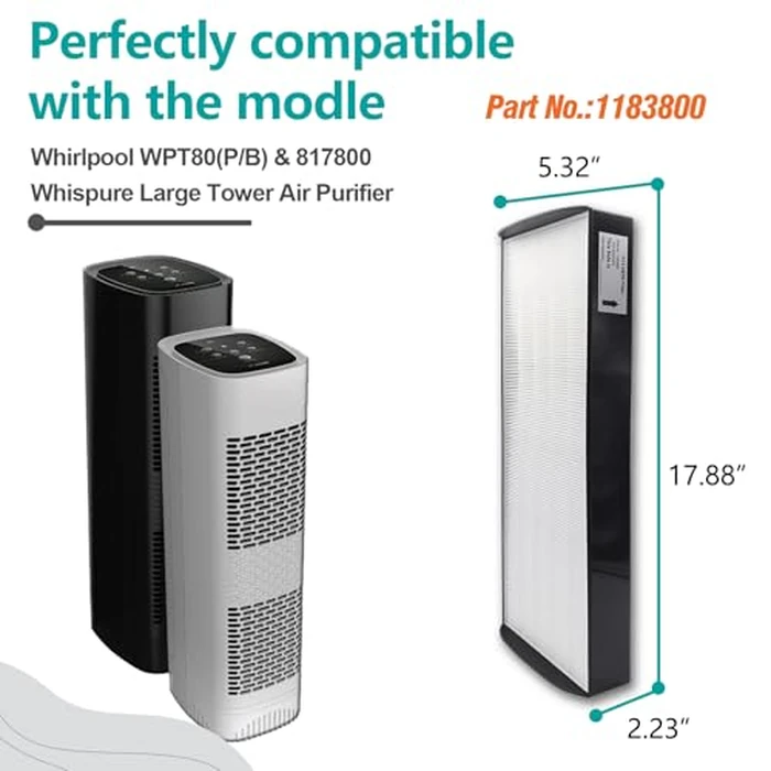 OKKFITR 1183800 Replacement Filters (2 H13 Ture HEPA + 8 Pre-Carbon) Compatible with Whirlpool Whispure Large Tower Air Purifier | WPT80(P/B) & 817800 Replacement by okkfitr - Image 2