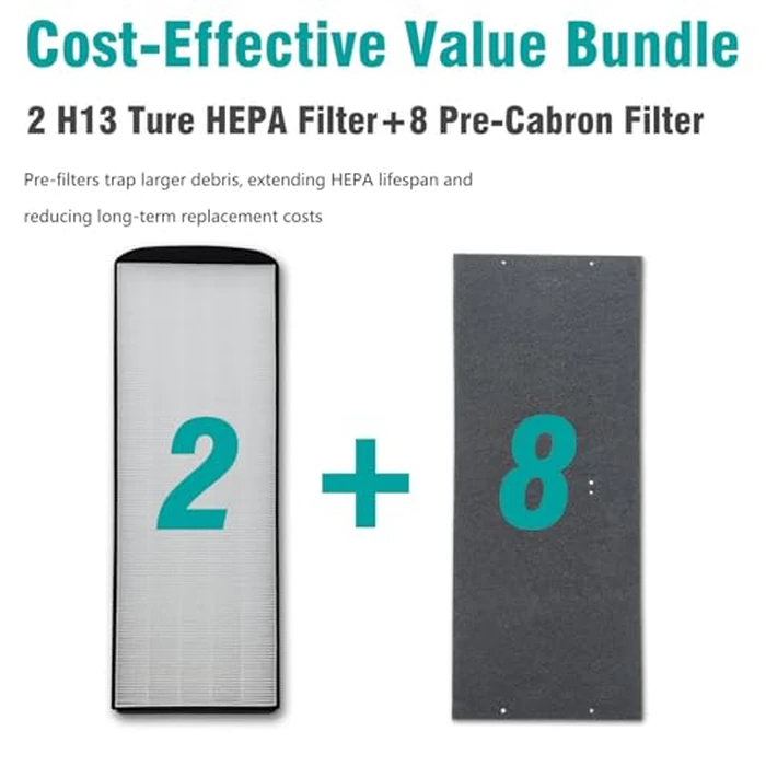 OKKFITR 1183800 Replacement Filters (2 H13 Ture HEPA + 8 Pre-Carbon) Compatible with Whirlpool Whispure Large Tower Air Purifier | WPT80(P/B) & 817800 Replacement by okkfitr - Image 3