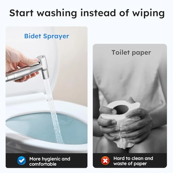 Arofa Handheld Toilet Bidet Sprayer for Toilet-Adjustable Water Pressure Control with Bidet Hose for Feminine Wash, Stainless Steel Brushed Nickel Bidet Faucet Cloth Diaper for Baby Wash by Arofa - Image 2