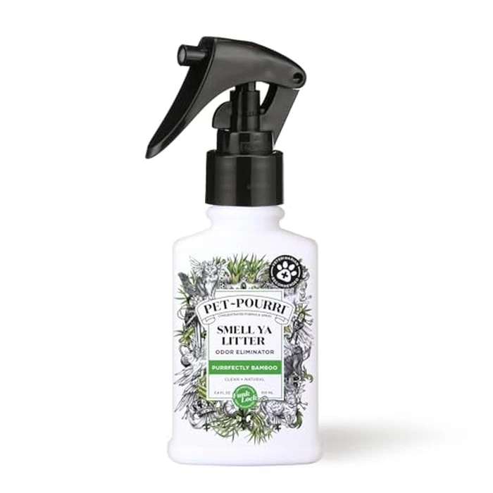 Pet-Pourri Smell Ya Litter Cat Litter Deodorizer Spray, Purrfectly Bamboo 3.4 Fl Oz, Up to 170 Uses, Pet Odor Remover with Essential Oils for Air, Carpet, Urine, Vet Recommended, Bergamot Bamboo Scent by Poo-Pourri - Used - Like New condition