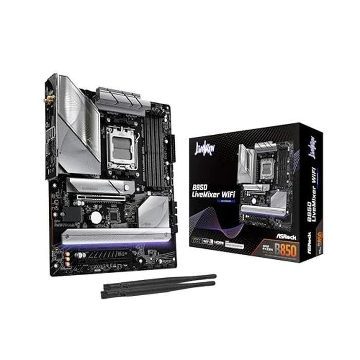 ASRock AMD B850 LiveMixer WiFi 7 Socket AM5 Ryzen 9000/8000/7000 Series DDR5 8000+ (OC) MHz 256GB ATX Motherboard M.2 SATA3 6.0 Gb/s PCIe 5.0 BIOS Flashback 1 HDMI 1 DisplayPort by ASRock - Used - Very Good condition