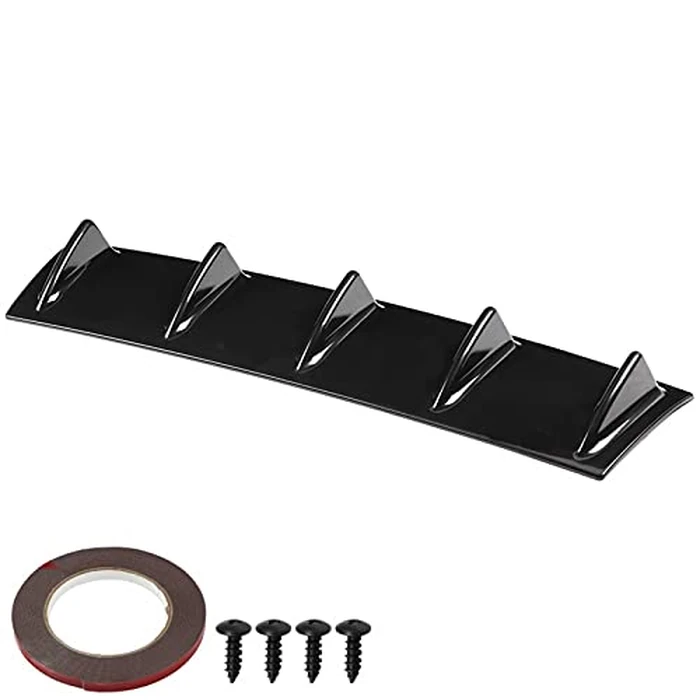 Universal Car Rear Bumper Shark Fin Diffuser, ABS Black, S/M/L Size Options, with Screws and Glue, Aerodynamic Performance Enhancement by Aramox - Image 1