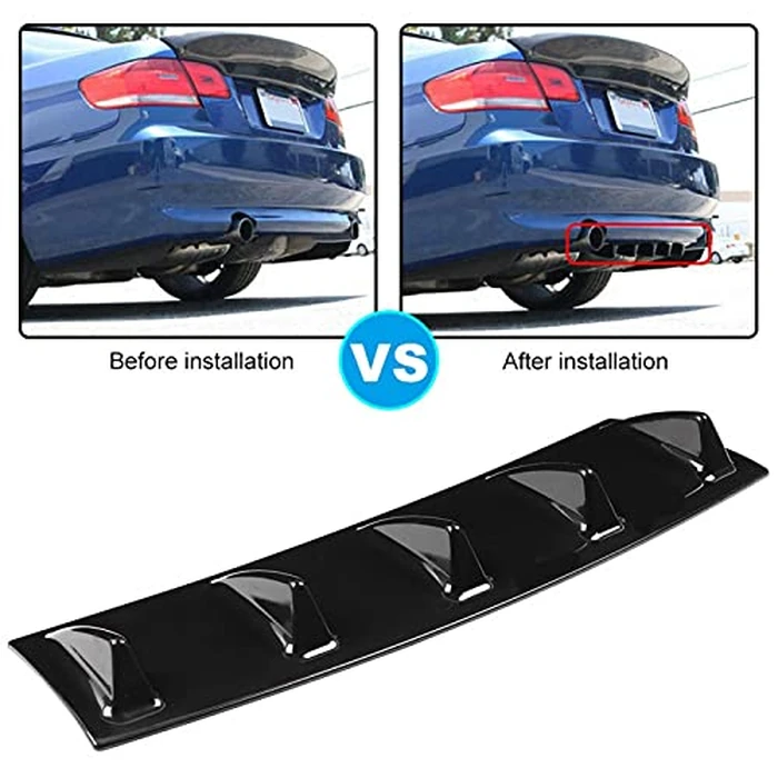 Universal Car Rear Bumper Shark Fin Diffuser, ABS Black, S/M/L Size Options, with Screws and Glue, Aerodynamic Performance Enhancement by Aramox - Image 3