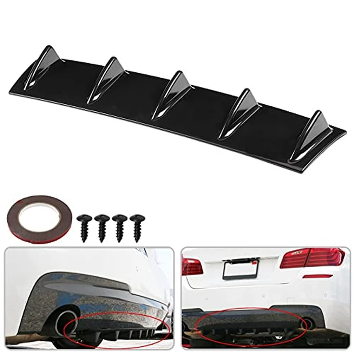 Universal Car Rear Bumper Shark Fin Diffuser, ABS Black, S/M/L Size Options, with Screws and Glue, Aerodynamic Performance Enhancement by Aramox - Image 5