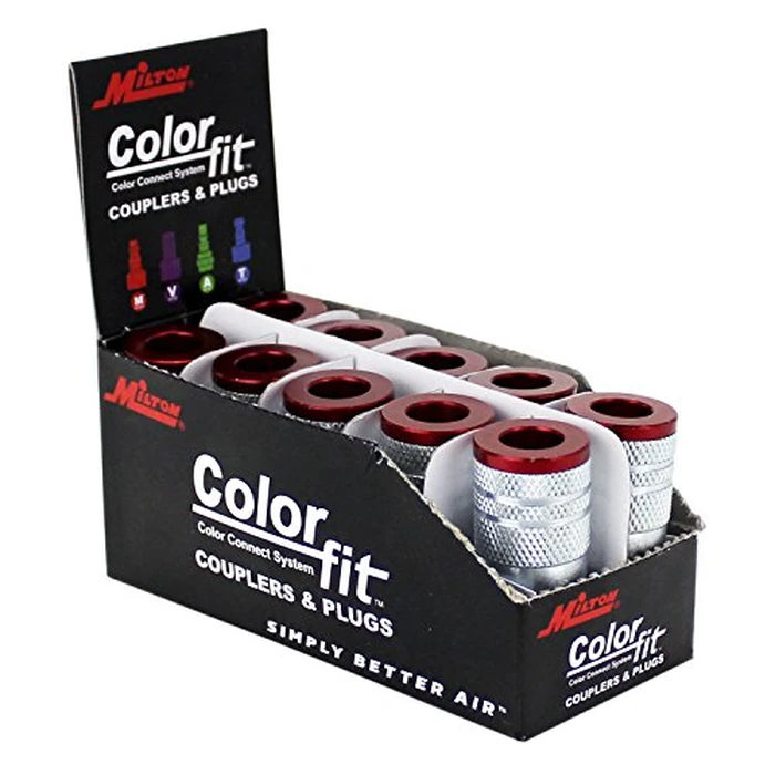 ColorFit by Milton 716MC Pneumatic Couplers - (M-Style, Red) - 1/4" NPT Male, (Box of 10) by Milton - Used - Good condition - CA$22.37