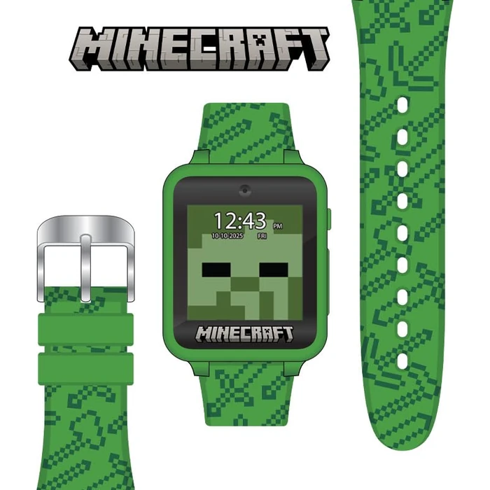 Minecraft Kids Smart Watch - Touchscreen Interactive Watch with 10 Customizable Clock Faces, Built-in Camera, Video Recorder, Alarm, Calculator, Games & Pedometer - Fits Wrists 5.5" to 8" by Accutime - Used - Acceptable condition - US$23.68