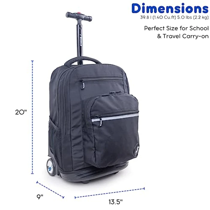 J World Sundance Laptop Rolling Backpack for Girls Boys. Roller Bookbag with Wheels, Black by J World New York - Image 4