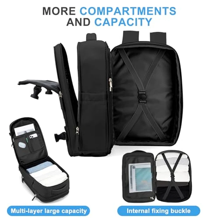 coowoz Large Travel Backpack For Women Men, Carry On Backpack,Hiking Backpack Waterproof Outdoor Sports Rucksack Casual Daypack Expandable Heavy Duty Extra large Backpack Black Expansion by coowoz - Image 5