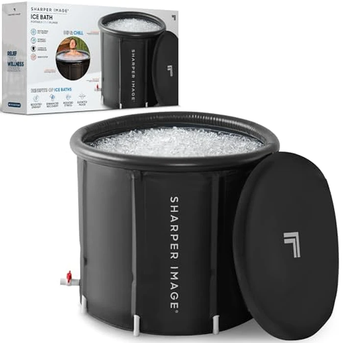 Sharper Image Ice Bath - Portable Cold Plunge, Revitalising Cold Water Therapy Tub for Workout Recovery & Stress Reduction, Ice Tubs for Full Body Immersion, Folding Ice Plunge Tub with Protective Lid by Sharper Image - Used - Good condition