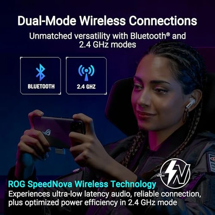 ASUS ROG Cetra True Wireless SpeedNova Gaming Earbuds - Dual-Mode (BT, 2.4GHz), Dirac Opteo, Bone-Conduction AI Mic, Adaptive ANC, 46Hr Battery, for PC, PS5, PS4, Switch, Mobile, ROG Ally/X - Black by ASUS - Image 4